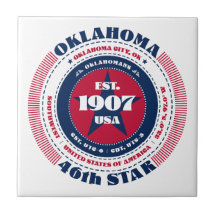 Mosaico cerámico de Oklahoma rojo, blanco y azul