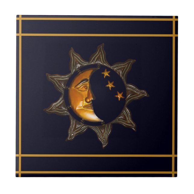 Azulejo Mosaico cerámico de sol, luna y estrellas (Frente)