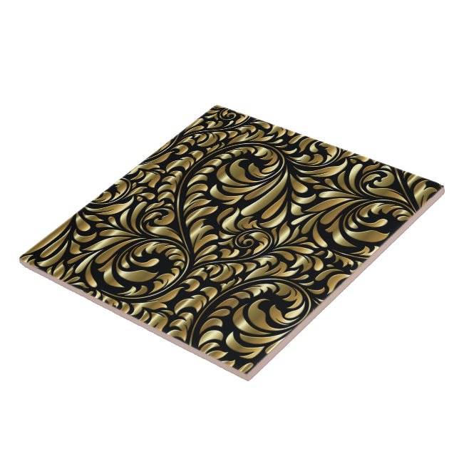 Azulejo Mosaico cerámico - Drama en negro y oro (Lado)