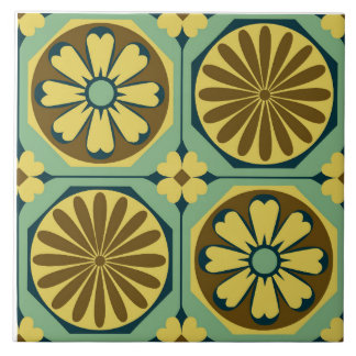 Azulejo Mosaico cerámico en Octagon Floral - Jade