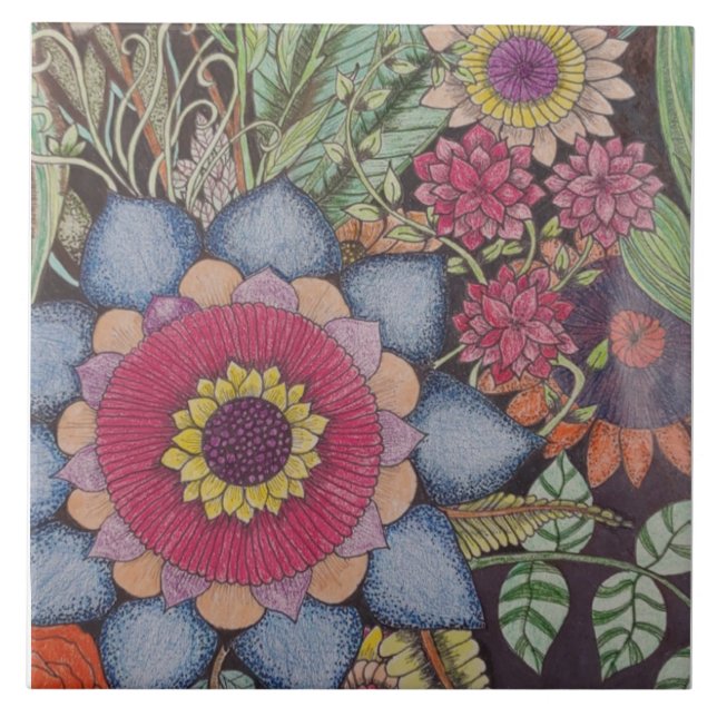 Azulejo Mosaico cerámico floral Zen-Tangle (Frente)