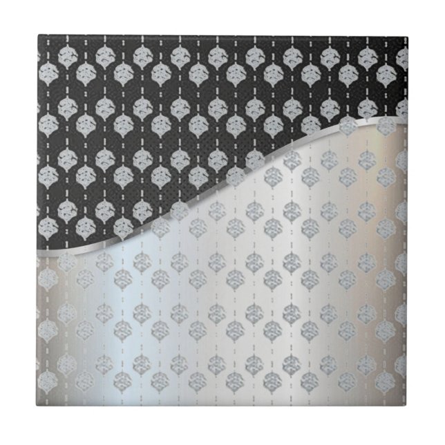 Azulejo Mosaico cerámico moderno negro y plateado (Frente)