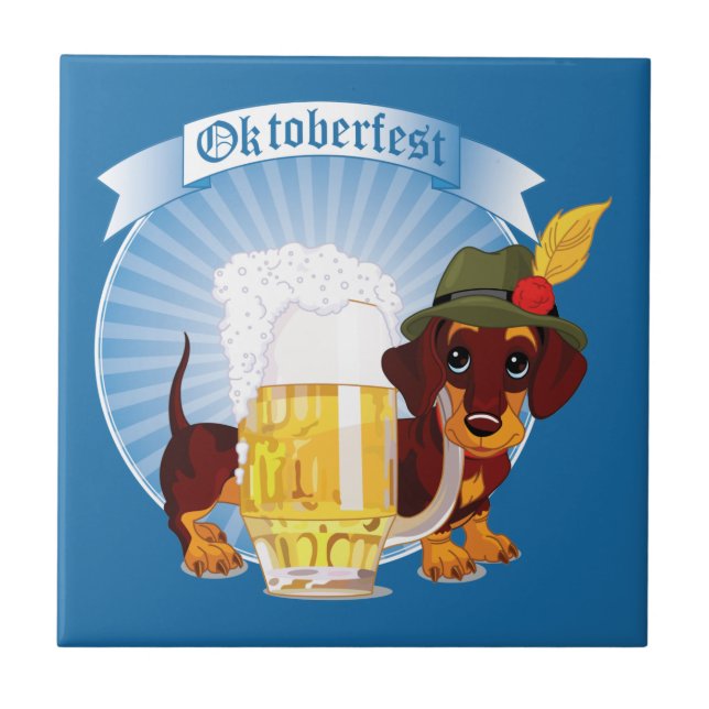 Azulejo Mosaico cerámico Oktoberfest Cerveza y Perro (Frente)