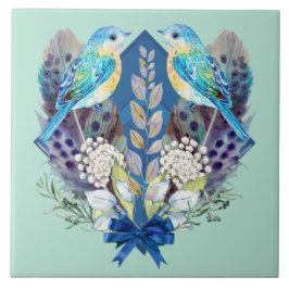 Azulejo Mosaico cerámico - Pájaros y plumas