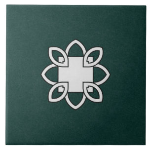 Azulejo Mosaico cerámico - Patrón blanco y negro en verd