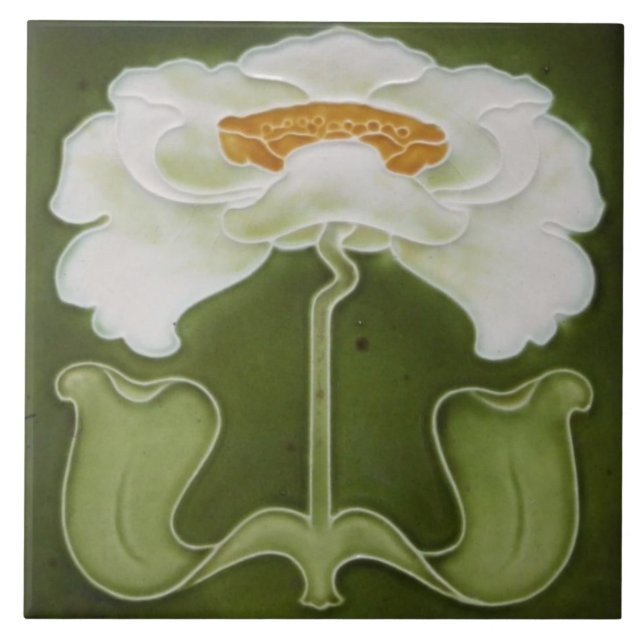 Azulejo Mosaico cerámico - Peonia Blanca Art Nouveau (Frente)