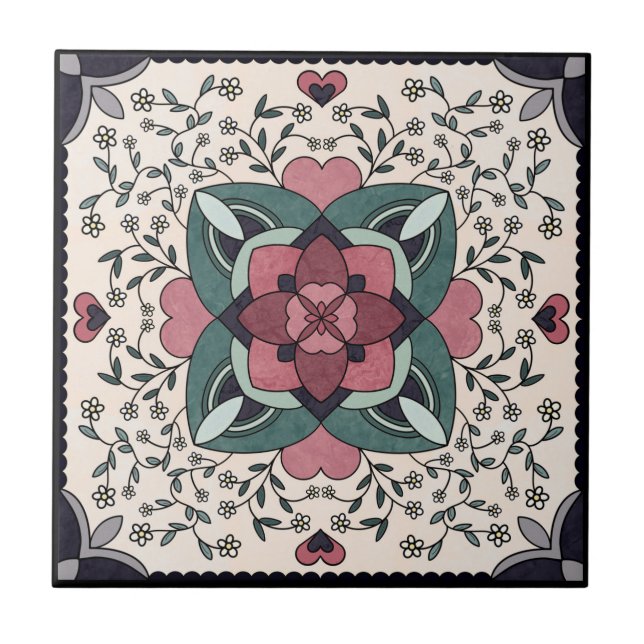 Azulejo Mosaico cerámico, pequeño (4,25" x 4,25") (Frente)