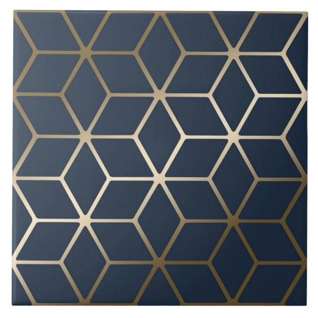 Azulejo Mosaico cerámico - Plata geométrica y azul/gris (Frente)