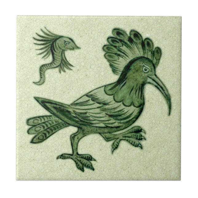 Azulejo Mosaico cerámico Repro De Morgan Green Hoopoe (Frente)