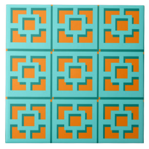 Azulejo Mosaico cerámico retro Turquesa y Naranja Trellis