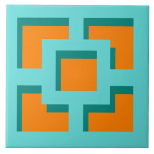 Azulejo Mosaico cerámico retro Turquesa y Naranja Trellis
