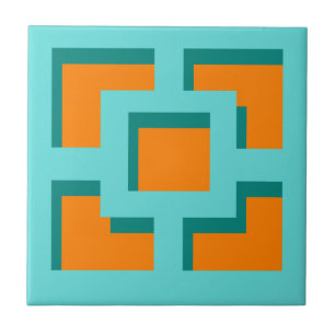 Azulejo Mosaico cerámico retro Turquesa y Naranja Trellis