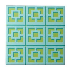 Azulejo Mosaico cerámico retro Turquesa y Verde Trellis