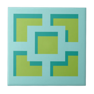 Azulejo Mosaico cerámico retro Turquesa y Verde Trellis