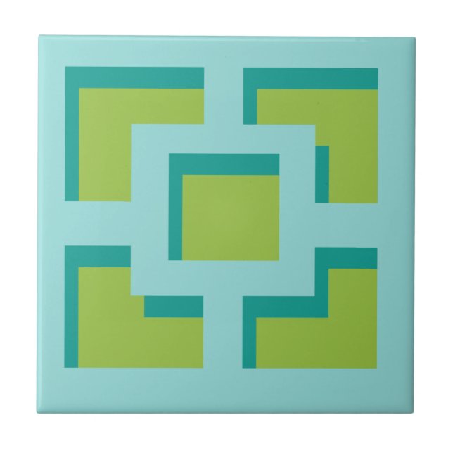 Azulejo Mosaico cerámico retro Turquesa y Verde Trellis (Frente)