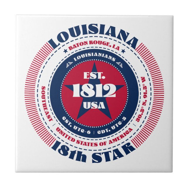 Azulejo Mosaico cerámico rojo, blanco y azul de Luisiana (Frente)