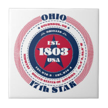 Mosaico cerámico rojo, blanco y azul de Ohio
