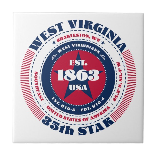 Azulejo Mosaico cerámico rojo, blanco y azul de Virginia O (Frente)