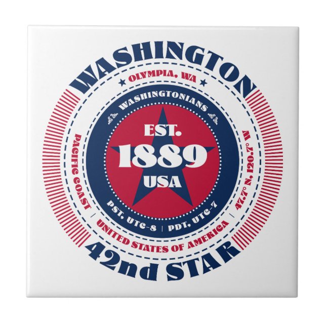 Azulejo Mosaico cerámico rojo, blanco y azul de Washington (Frente)