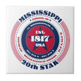 Azulejo Mosaico cerámico rojo, blanco y azul Mississippi