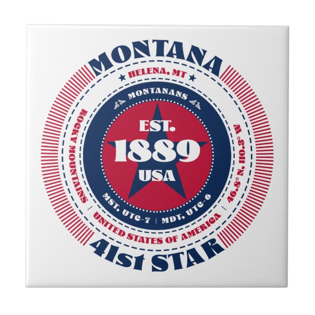 Azulejo Mosaico cerámico rojo, blanco y azul Montana (Frente)