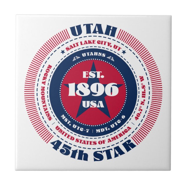 Azulejo Mosaico cerámico rojo, blanco y azul Utah (Frente)