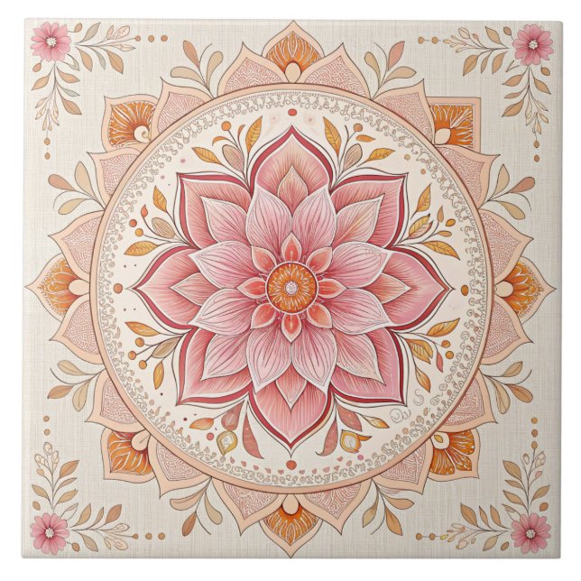 Azulejo Mosaico Cuadrado De 6" Floral Rosa Para Brillar Cu (Frente)