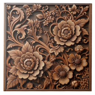 Azulejo Mosaico cuadrado de madera con flor intrincada asi