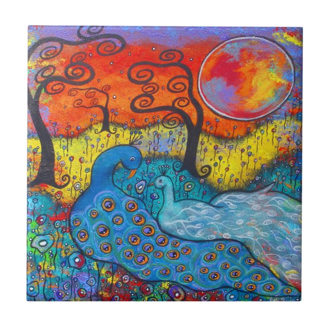 Azulejo Mosaico de arte Peacocks encantado (Frente)