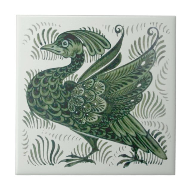 Azulejo Mosaico De Artes Y Artesanía De Aves Verdes Wm De  (Frente)