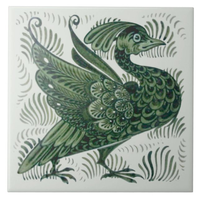 Azulejo Mosaico De Artes Y Artesanía De Aves Verdes Wm De  (Frente)