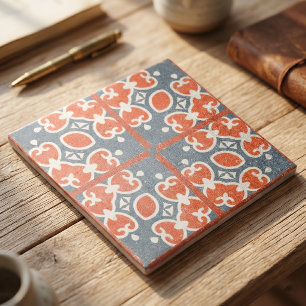 Azulejo Mosaico de aspecto cemental rojo oscuro y azul ang