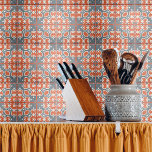 Azulejo Mosaico de aspecto cemental rojo oscuro y azul ang<br><div class="desc">Mosaico con motivos decorativos de mosaico de color rojo y azul oscuro con aspecto de cemento angustiado.</div>