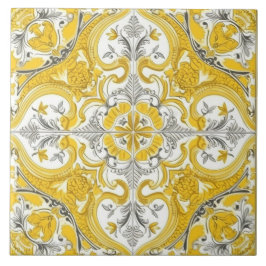 Azulejo Mosaico de cerámica amarillo y blanco portugués