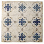 Azulejo Mosaico de cerámica azul de la Marina Neutral Rust<br><div class="desc">La textura de imitación rústica de colores neutros y el patrón vintage azul marino crean una casa de campo y decoración de casita de campo de cerámica. 100% de satisfacción del cliente con "Zazzle" todos los días.</div>