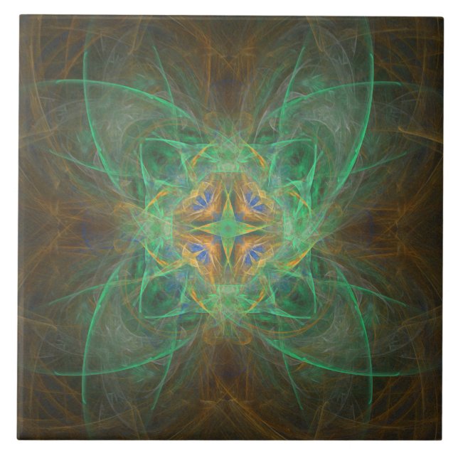 Azulejo Mosaico de cerámica azul verde dorado (Frente)