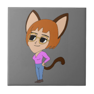 Azulejo mosaico de cerámica chibi catgirl