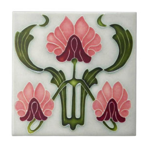 Azulejo Mosaico De Cerámica De Estilo Art Nouveau. Rosa/V