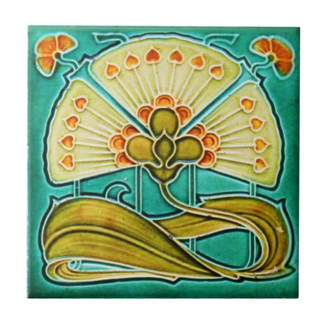 Azulejo Mosaico De Cerámica De Estilo Art Nouveau. Turques (Frente)