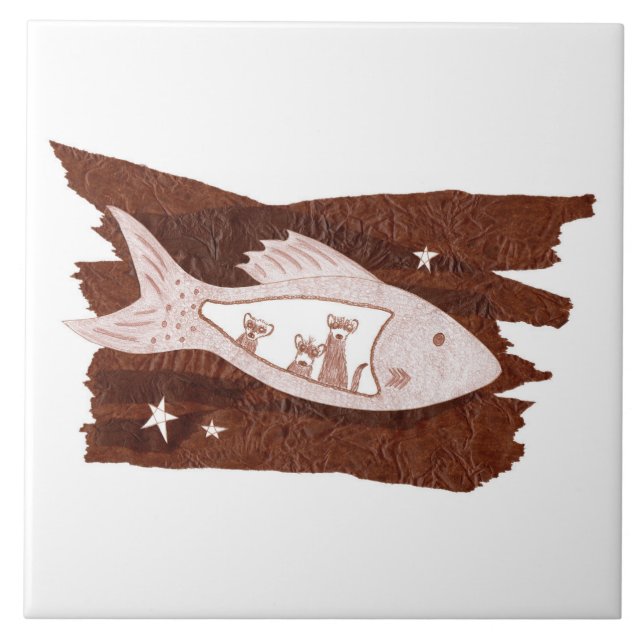 Azulejo Mosaico de cerámica de Ferrets espaciales (Frente)