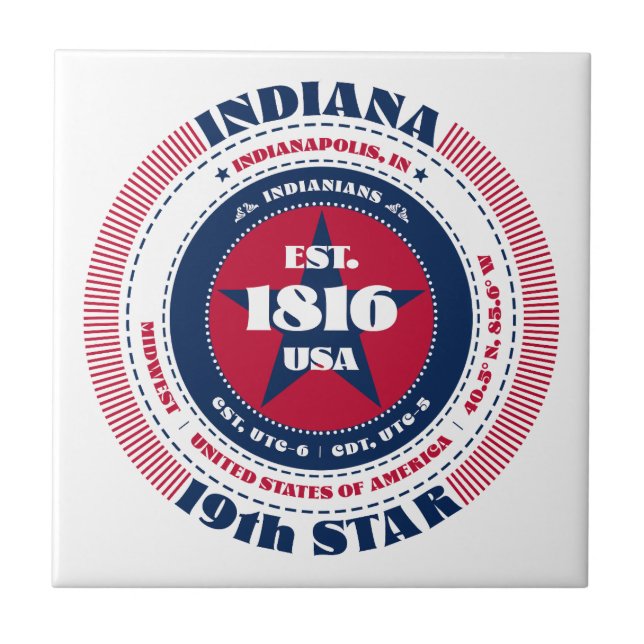 Azulejo Mosaico de cerámica de Indiana roja, blanca y azul (Frente)