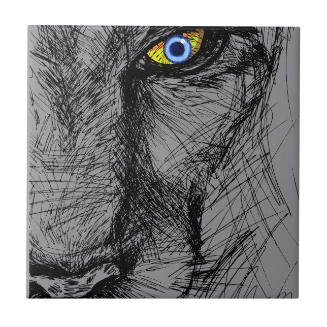 Azulejo Mosaico de cerámica de la mirada del tigre (Frente)