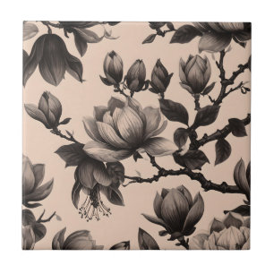 Azulejo Mosaico de cerámica de Magnolia monocroma vintage
