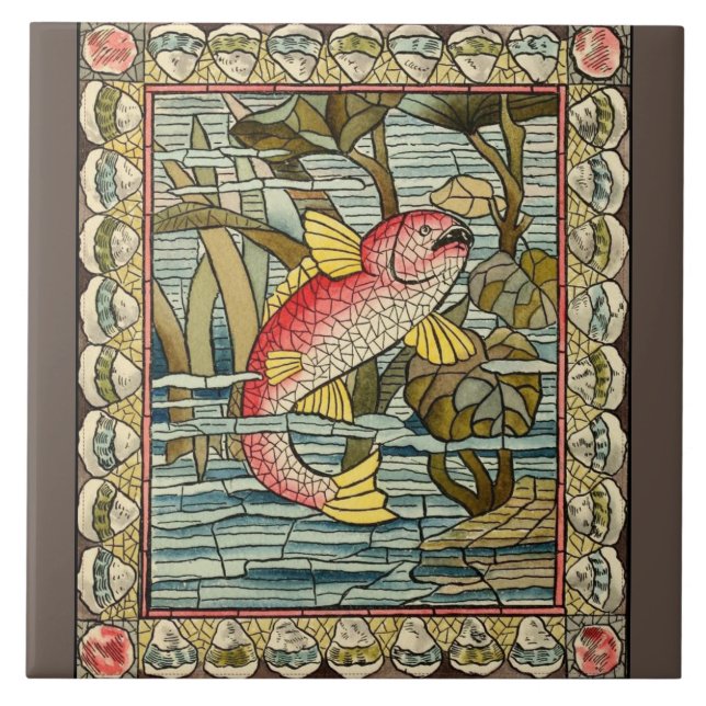 Azulejo mosaico de cerámica de pescado (Frente)