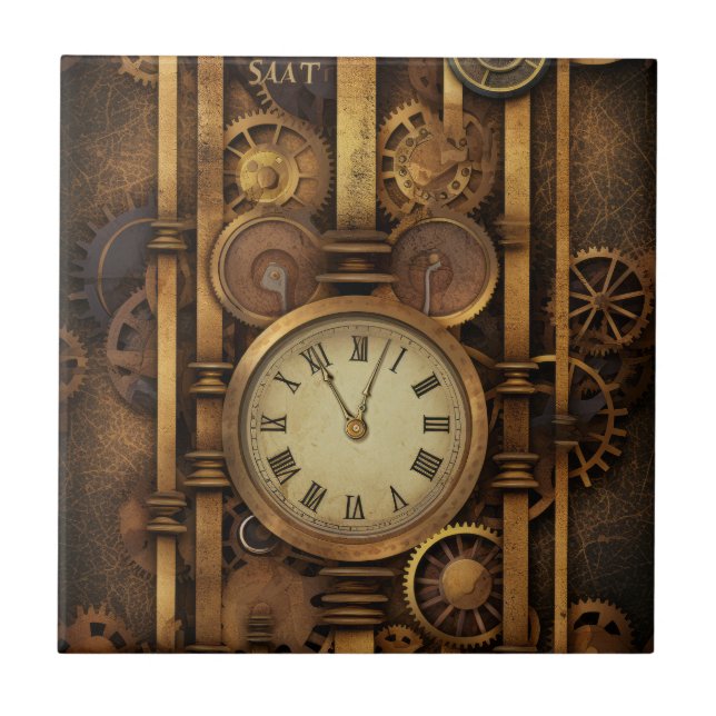 Azulejo Mosaico de cerámica de reloj de vapor (Frente)