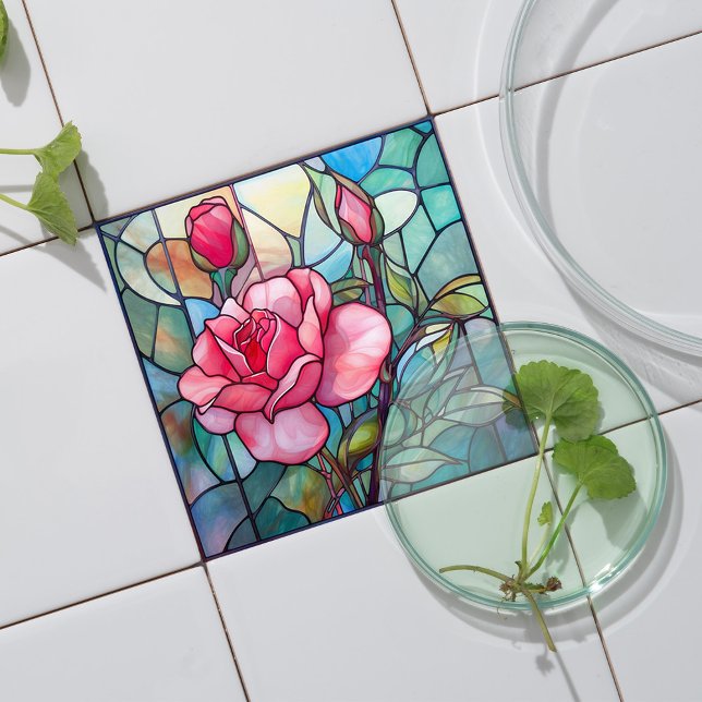 Azulejo Mosaico de cerámica de vidrio manchado rosa rosa (Subido por el creador)