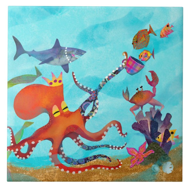 Azulejo Mosaico De Cocina De Cerámica Submarina Octopus Ad (Frente)