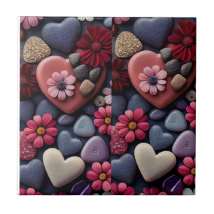 Azulejo Mosaico de Corazones y Flores Variados