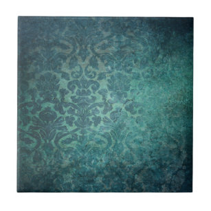 Azulejo Mosaico de damasco azul de vintage