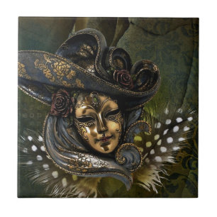 Azulejo Mosaico de Damasco Verde Máscara de Carnaval